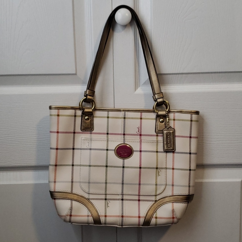 Coach white plaid bag